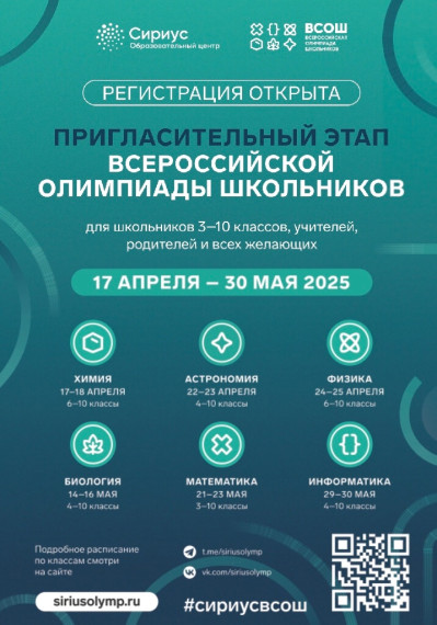 Объявлен старт пригласительного этапа Всероссийской олимпиады школьников 2025-2026 уч. года.